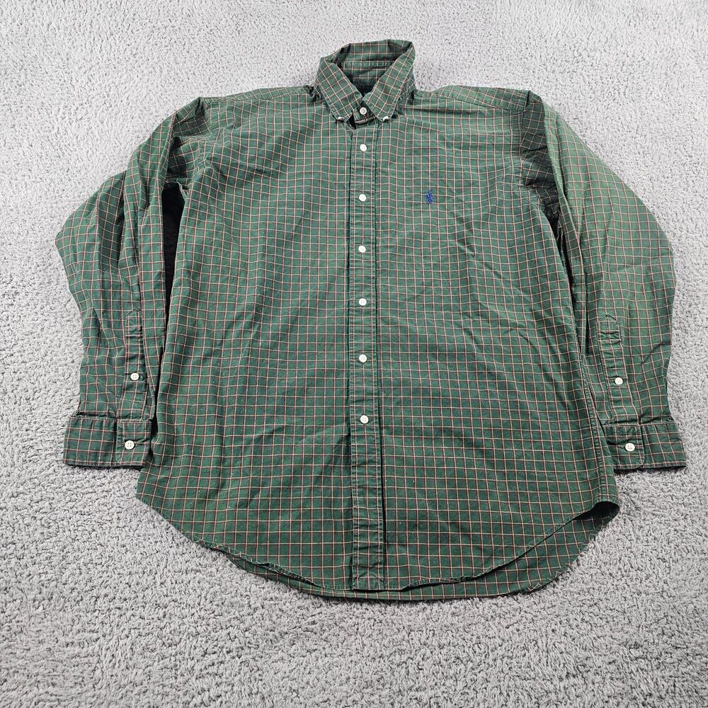 Ralph Lauren Shirt Mens Medium Breen Plaid BLAKE Long Sleeve Preppy Vintage 90s